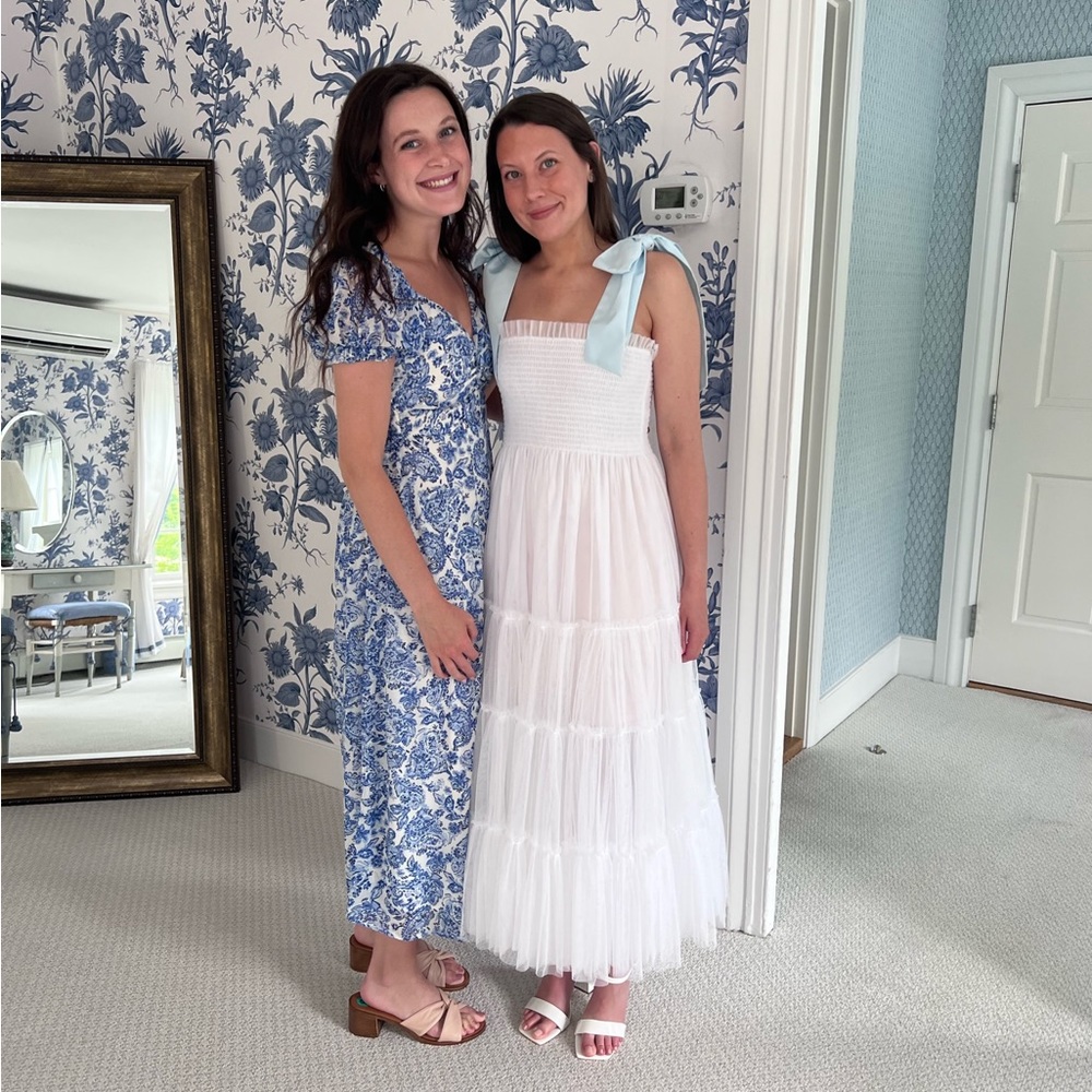 Hill House White Tulle Ellie Nap Dress with Blue Bows